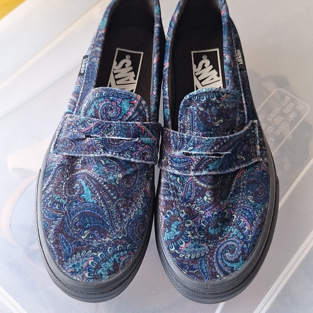 Vans Style 53 Velvet Paisley Slip On Loafers Blue Brand New Womens 71/2